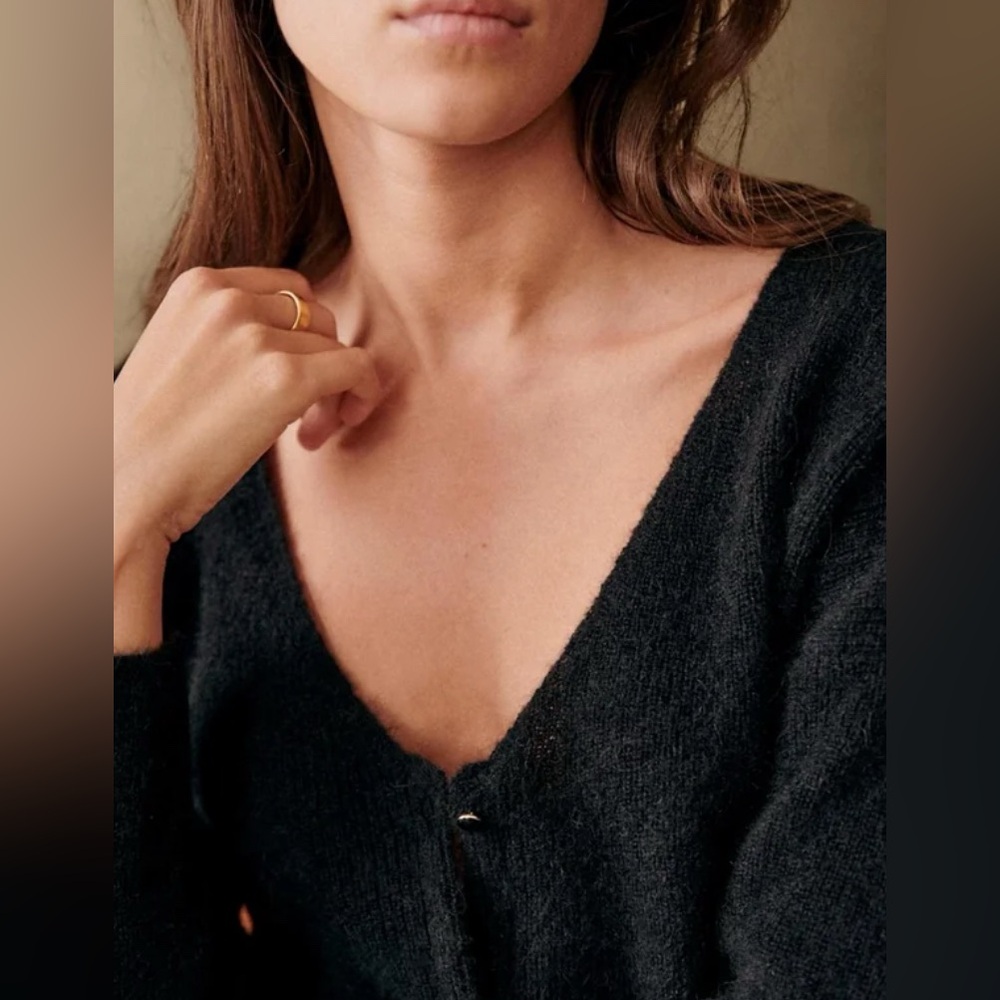 La Maille Sezane Barry Cardigan Mohair Alpaca V-Neck Knit Women’s Button - Picture 13 of 15